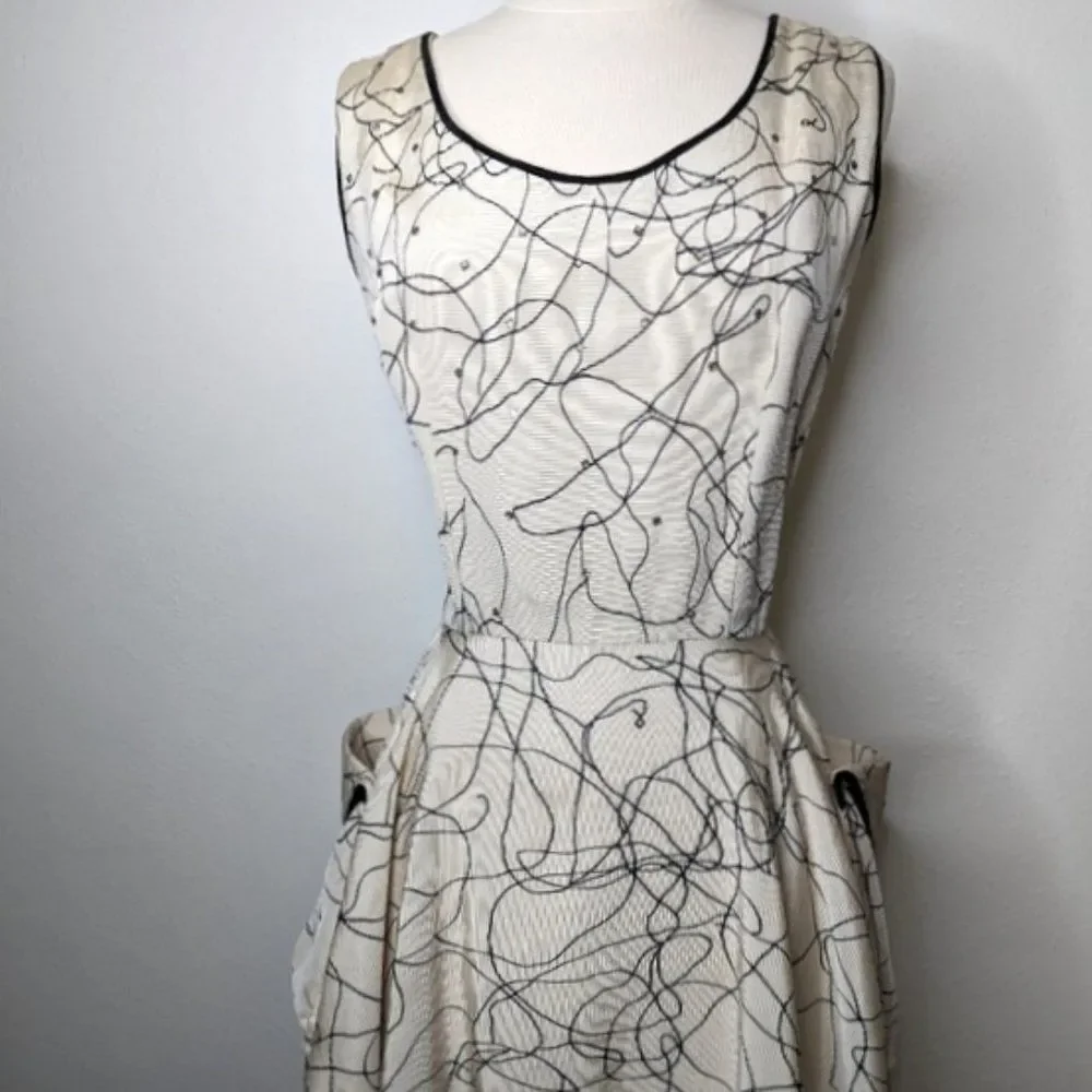 Vintage 50s Party Dress Circle Skirt Side Pockets Hand Sewn Midi - Picture 15 of 16
